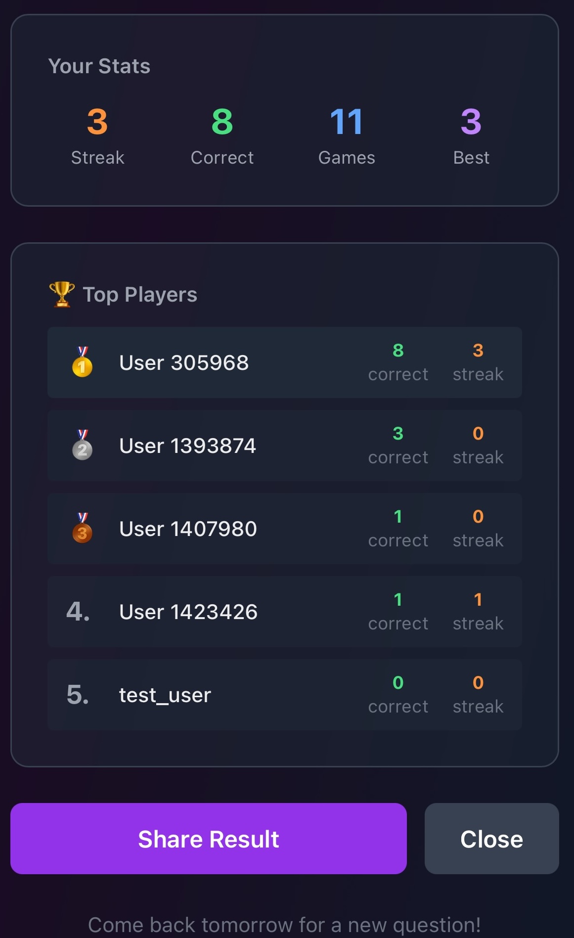 My Daily Trivia on Farcaster - Farcaster Mini Apps screenshot